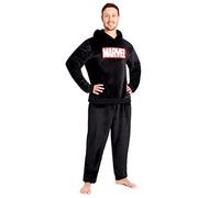 Marvel Pijama Hombre - Pijama Hombre Invierno Forro Polar(Negro, M)