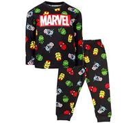 Marvel - Pijama Infantil - Pijama Manga Larga Negro Superhéroes - Ropa de dormir 100% Algodón - Producto Oficial - 8/9 Años, Negro, 8-9 Años