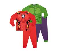 Marvel Pijama Niño | Hulk & Iron Man Pijama Infantil | Pijamas Avengers para Ninos | Paquete de 2 Multicolor 8-9 Años