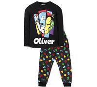 Marvel - Pijama personalizado para niños - Pijama negro de manga larga con Marvel Avengers - Ropa de dormir 100% algodón - Producto oficial de Marvel - 3-9 años