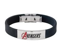 Marvel Pulsera de acero inoxidable con diseño de Los Vengadores para niñas, longitud de 18 cm, de piel negra