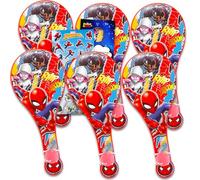 Marvel Recuerdos de fiesta de Spiderman Paddle Ball - Paquete con 6 juegos de pelota de remo más calcomanías, más para niños y niños pequeños | Suministros de fiesta de Spiderman para niños