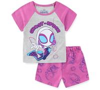Marvel Spider-Gwen Ghost Spider - Conjunto de camiseta de manga corta y pantalones cortos de rizo francés para niños pequeños, Púrpura, gris , 4 años