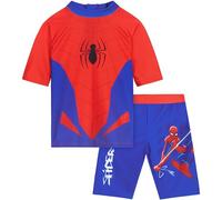 Marvel Spider-Man Bañador Niño 3-10 Años, Conjunto 2 Piezas Bañador Boxer y Camiseta Rashguard, Traje de Baño Niño Piscina Vacaciones (6-7 Años, Rojo/Azul Spiderman)