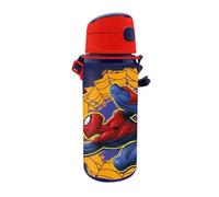 Marvel Spider-Man Botella Reutilizable, Cantimplora Spiderman Diseño Aluminio Resistente, Botella de Agua para Niños, Botella Viaje con Asa, Capacidad 600 ml
