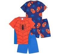 Marvel Spider-Man Boys 2 Pack Pijamas | Niños Spider Web Superhéroe Face Mask Personajes T-Shirts Shorts Set | Mercancía de Marvel