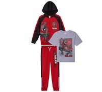 Marvel Spider-Man Boys 3-Piece Fleece Pants Sets, Spiderman Zip-Up Hoodies, T-Shirts, and Pants Sets for Boys (Miles Morales Red, 5/6)