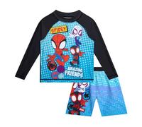 Marvel Spider-Man Boys' Rash Guard Set - UPF 50+ Quick Dry Swim Shirt and Trunks - 2 Piece Bathing Suit Set (2T-7), Size 4T, Teal/Black Spidey Long Sleeve