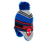 Marvel Spider-Man - Gorro de invierno para niños, diseño de Spider-Man con orejeras, pompón, color azul, cálido, forro polar, artículo con licencia, regalo para niños, gris, 52