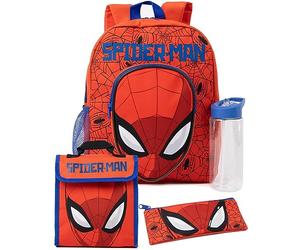 Marvel Spider-Man - Juego de mochila para niños | Juego de mochila roja de 4 piezas con bolsa escolar, estuche, bolsa de almuerzo y botella de agua | Paquete completo a juego de Spiderman | Regalos de