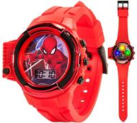 Marvel Spider-Man - Reloj con linterna para niños, diversión iluminada con pantalla LCD, linterna LED y correa de silicona duradera, Rojo/Negro, Reloj digital de plástico casual para niños