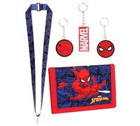 Marvel Spiderman Boys - Juego de 3 llaveros y cordón para niños, carteras de lona con soporte para monedas con cremallera y ranuras para tarjetas., Azul, Moderno