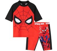 Marvel Spiderman Conjunto Ropa de Baño Bañador 2 Piezas para Niños - Camiseta y Pantalones (Rojo/Negro, 9-10 Años)