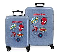 Marvel Spiderman Denim Juego de maletas Azul 55/68 cms Rígida ABS Cierre de combinación lateral 104L 6 kgs 4 Ruedas Dobles Equipaje de Mano