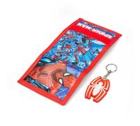 Marvel Spiderman - Juego de cartera y llavero para niños, cartera triple con monedero, ranura para tarjetas y llavero, regalo para niños