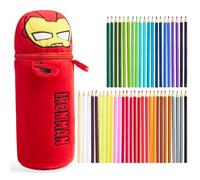 Marvel Spiderman Lapices Colores con Estuche Peluche 48 Piezas Iron Man Set Colorear Niños Material Escolar Regalos Niños (Rojo Iron Man)