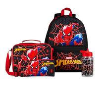 Marvel Spiderman Mochila Escolar Set de 4 Piezas con Botella Agua Estuche Niño Bolsa Almuerzo Superheroes Material Escolar
