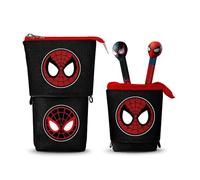 Marvel Spiderman Peter-Estuche Portatodo Cute + 2 Bolígrafos de Gel Borrables, Negro y Rojo, 11,5 x 17 cm