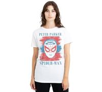 Marvel Spiderman Peter Parker Stripes Camiseta de Mujer, Blanco, S