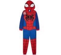 Marvel Spiderman Pijama Entero Niño, Acogedor Mono Pijama Polar, Todo en Uno Encapuchado Ropa de Dormir, Regalos para Niños (9-10 Años, Azul/Rojo)