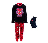 Marvel Spiderman Pijamas para Niño, Camiseta y Pantalon Largo Terciopelo, Pijama 2 Piezas Polar y Calcetines Antideslizantes, Regalo para Niños, Tallas 3 a 8 Años (FR/ES, Edad, 3 años, Regular, Rojo)