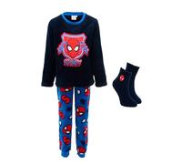 Marvel Spiderman Pijamas para Niño, Camiseta y Pantalon Largo Terciopelo, Pijama 2 Piezas Polar y Calcetines Antideslizantes, Regalo para Niños, Tallas 3 a 8 Años (FR/ES, Edad, 4 años, Regular, Azul)