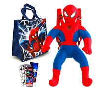 Marvel Spiderman Plushie and Tote Bag Set - Paquete con muñeca de felpa Spiderman de 20 pulgadas con correas de transporte más bolsa de mano, pegatinas y más (regalos de Spiderman)