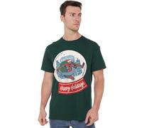 Marvel Spiderman Retro New York Happy Holidays T Shirt, Green Camiseta, Hunter Verde, S Unisex Adulto