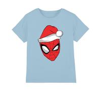 Marvel Spiderman Santa Hat Camiseta Infantil, Azul Claro, 5-6 A