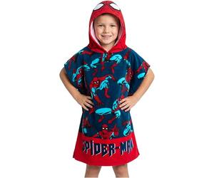 Marvel Spiderman Toallas de Baño Playa y Piscina Toalla Capucha Niño Poncho Toalla Cambio de Bata Infantil Adolescente Suave y Absorbente (Rojo/Azul Spiderman, 10-13 Años)