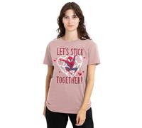 Marvel Spiderman Valentine's Day Stick Together Camiseta de Mujer, Rosa, XL