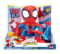 Marvel Spidey and His Amazing Friends Amazing Flip Spidey - Peluche animatrónico de 12 pulgadas con luces, sonidos y lanzador de dardos web
