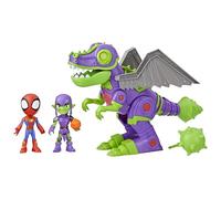 Marvel Spidey and His Amazing Friends Dino-Webs Goblinsaurus Mech Pack, 2 figuras de acción y traje Dino Mech, juguetes de superhéroe preescolar para niños a partir de 3 años