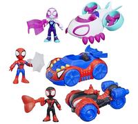 Marvel Spidey and His Amazing Friends, Pack Triple de Figuras y vehículos de Juguete, 3 Figuras articuladas de 7,6 cm, 3 vehículos, 3 Accesorios, Juguetes de superhéroes, A Partir de 3 años