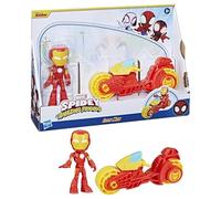 Marvel Spidey and His Amazing Friends, Set de Juego de Iron Man y Motocicleta de Juguete