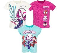 Marvel Spidey and His Amazing Friends Spider-Man Miles Morales Ghost-Spider - Paquete de 3 camisetas para niñas pequeñas, Blanco, azul, rosa, 6