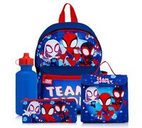 Marvel Spidey & His Amazing Friends - Mochila escolar de 4 piezas, incluye mochila, fiambrera, botella de agua y estuche para lápices, artículos esenciales para el regreso a clases para niños