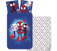 Marvel Spidey - Juego de ropa de cama tamaño cuna, funda de edredón de 100 x 140 cm + funda de almohada de 40 x 45 cm, 100 % algodón, juego de ropa de cama para bebé perfecto para niños, juego de cama