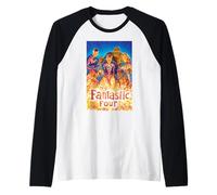 Marvel Super Heroes Fantastic Four Painted Comic Art & Logo Camiseta Manga Raglan