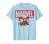 Marvel Thor Chibi Smiling Calm Stance Logo Outline Camiseta, Hombre, Azul Bebé, L