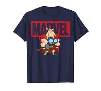 Marvel Thor Chibi Smiling Calm Stance Logo Outline Camiseta, Hombre, Azul Marino, 3XL