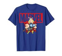 Marvel Thor Chibi Smiling Calm Stance Logo Outline Camiseta, Hombre, Azul Real, XL
