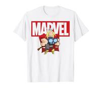 Marvel Thor Chibi Smiling Calm Stance Logo Outline Camiseta, Hombre, Blanco, 6XL