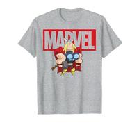 Marvel Thor Chibi Smiling Calm Stance Logo Outline Camiseta, Hombre, Gris Jaspeado, XL