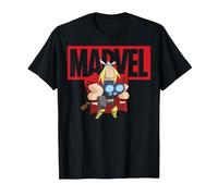 Marvel Thor Chibi Smiling Calm Stance Logo Outline Camiseta, Hombre, Negro, XXL