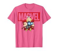 Marvel Thor Chibi Smiling Calm Stance Logo Outline Camiseta, Hombre, Rosa Jaspeado, 3XL