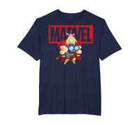 Marvel Thor Chibi Smiling Calm Stance Logo Outline Camiseta, Hombre Tallas Grandes, Azul Marino, 4X Alto