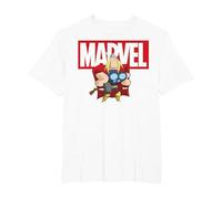 Marvel Thor Chibi Smiling Calm Stance Logo Outline Camiseta, Hombre Tallas Grandes, Blanco, 5X Alto
