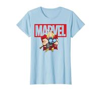 Marvel Thor Chibi Smiling Calm Stance Logo Outline Camiseta, Mujer, Azul Bebé, XL