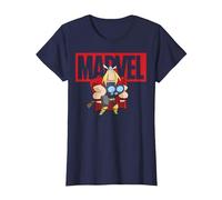 Marvel Thor Chibi Smiling Calm Stance Logo Outline Camiseta, Mujer, Azul Marino, S